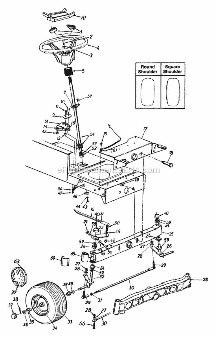 Axle  Wheels Front Steering Assembly Diagram and Parts List for 13A4662F129 2001 Yard Machines Lawn Tractor